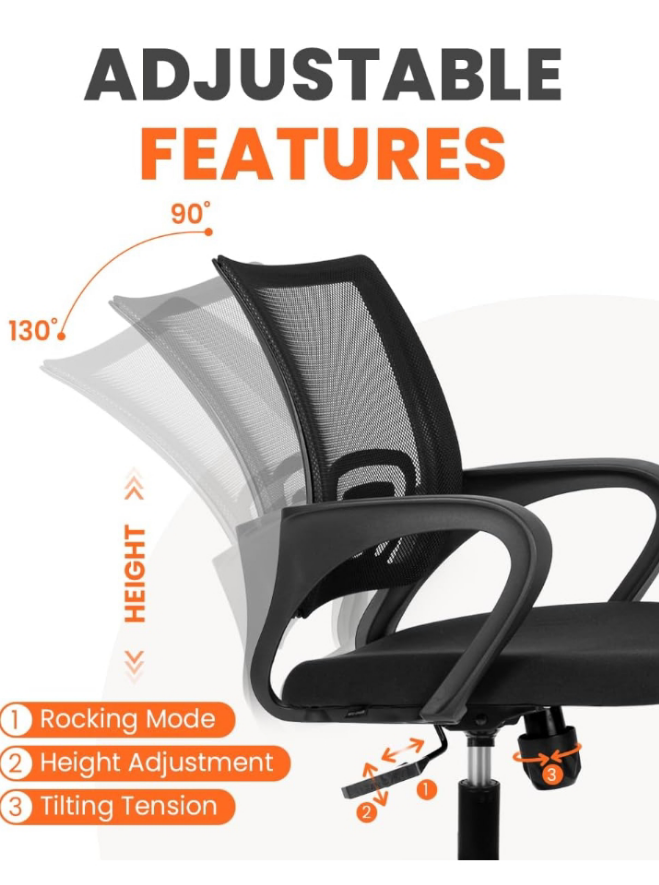 Office Chair Computer Desk Chair Gaming Ergonomic Mid Back Cushion Lumbar Support with Comfy Mesh Adjustable Swivel Rolling Home