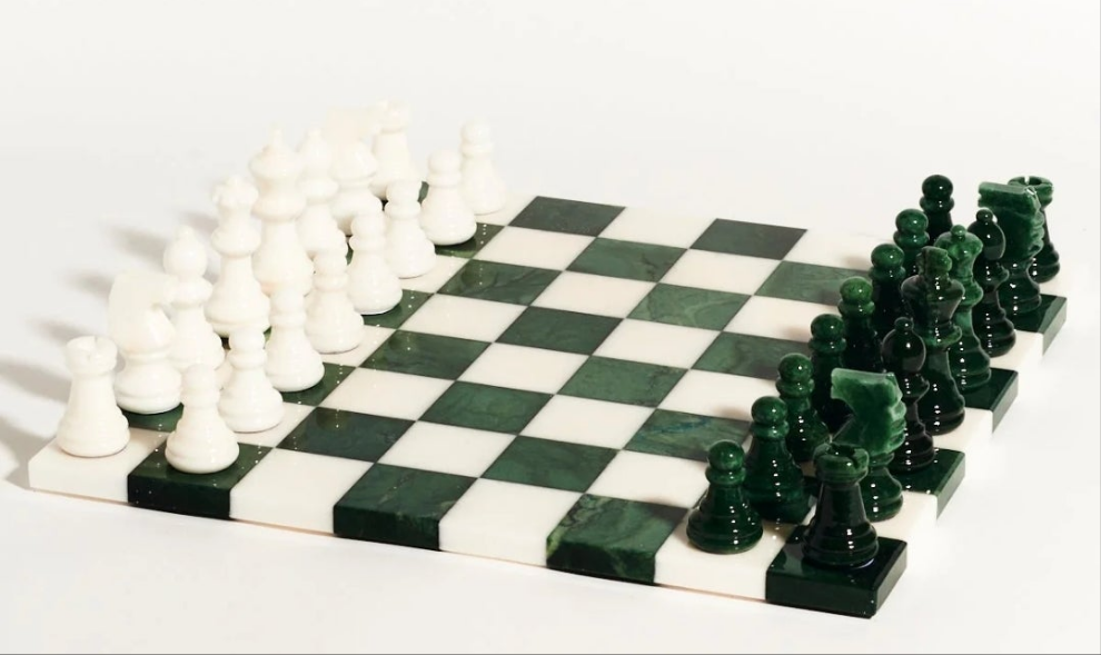 Magenta/White Large Italian Alabaster Chess Set