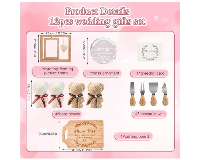 Wedding Gifts, Bride Gifts Engagement Gifts for Couples Anniversary Mr and Mrs Gifts for Groom Picture Frame Glass Ornament Cutting Boards Cheese Knives, Etc