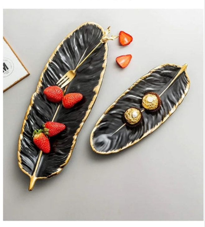 Gold-plated ceramic plate set in spring design, tray, dishes, accessories, fruit plate, kitchen, dining room, Plates Kitchen-