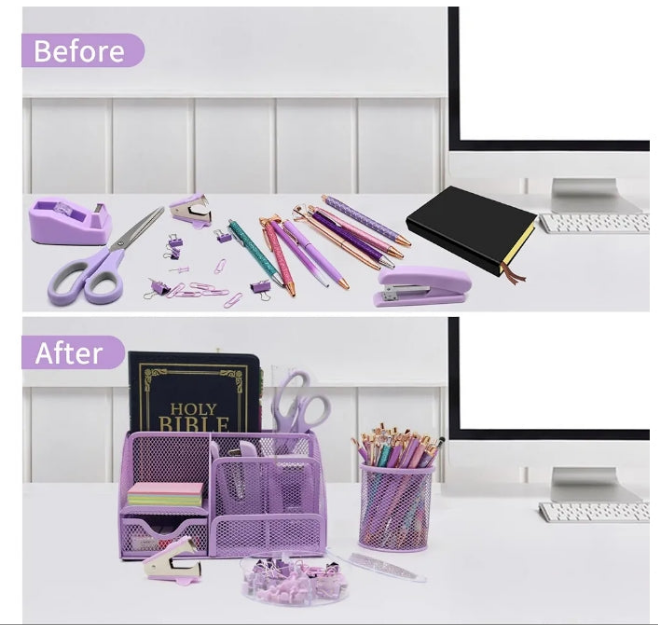 12 in 1 Desk Organizers and Accessories Set, Gifts for Coworkers, Office Supplies, Stapler Pen Holder Tape Holder Staples Scissors Ruler Staple Remover for Home School