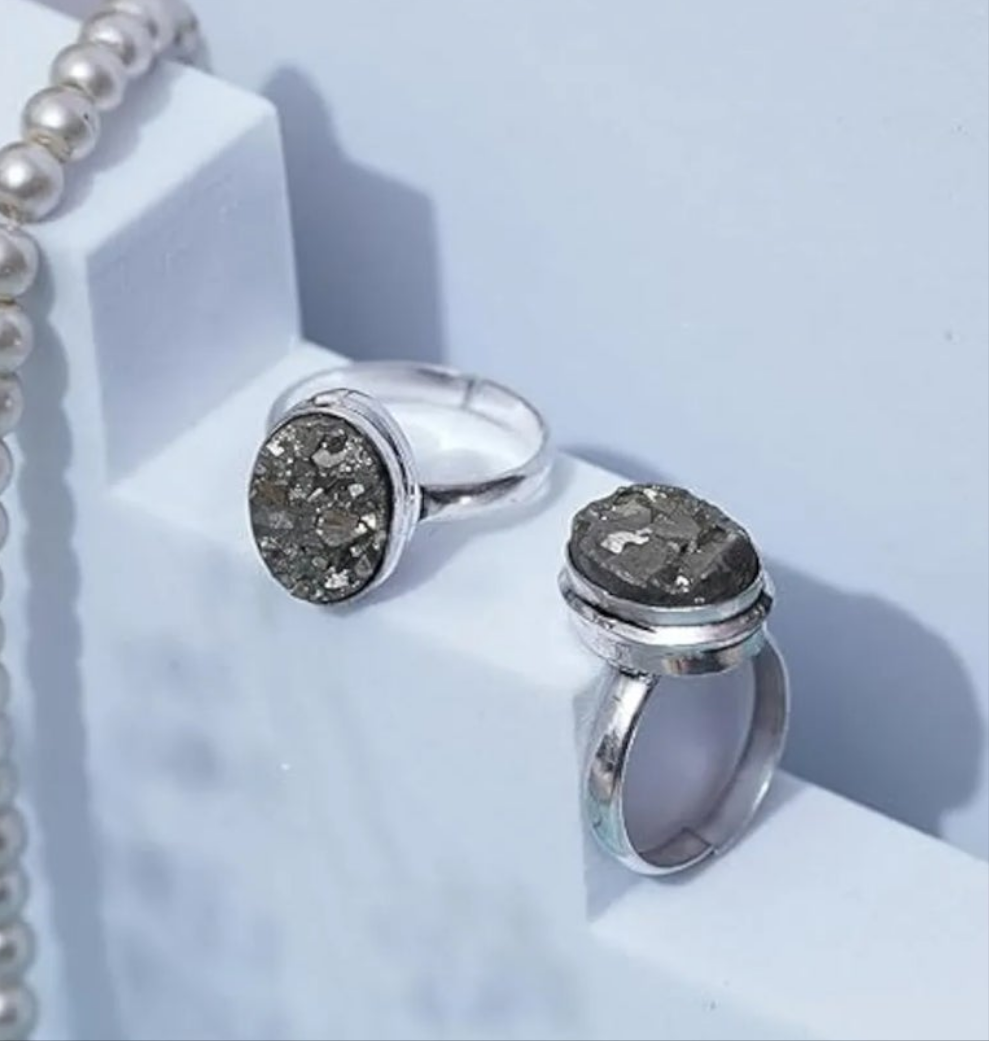 Handmade gemstone ring energy stone ring pyrite crystal ring