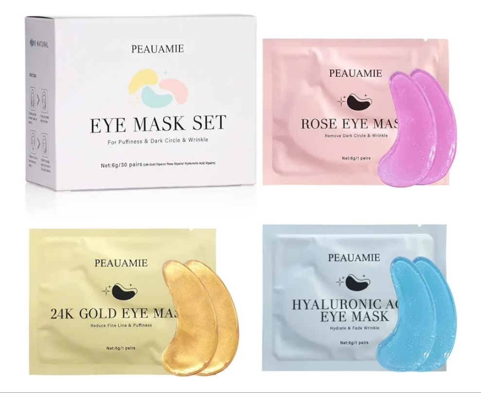 Under Eye Patches Gold and Hyaluronic Acid for puffy eyes,Rose Eye Masks for Dark Circles and Puffiness skin care Smooth Wrinkles products 30 Pairs