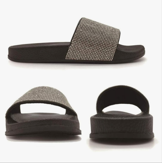 Women's Slides Rhinestone Glitter Slip On Footbed Platform Sandals