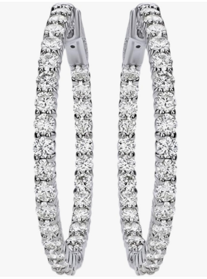 14K Natural Diamond Inside-Out Hoop Earrings In 14K Solid Gold