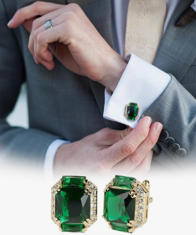 Rectangular Colored Diamond Flanked Crystal Cuff Links