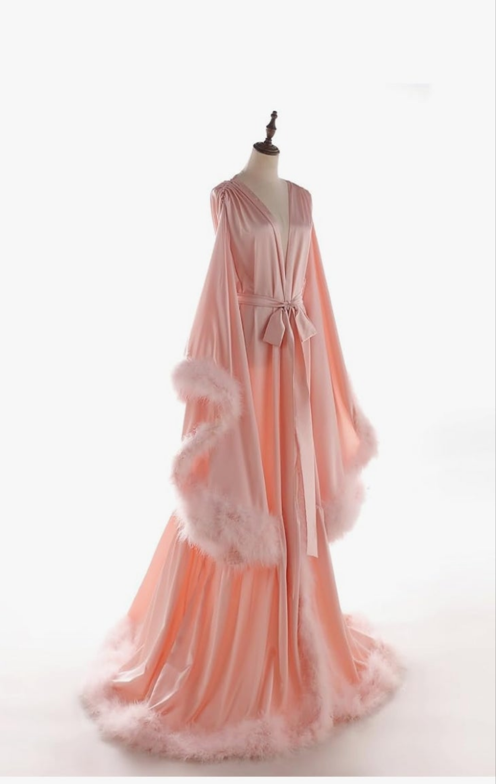 Silk Feather Bridal Robes Old Hollywood Maternity Photoshoot Nightgown Silk Bathrobe Long Lingerie Cocomoney