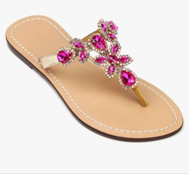 Rhinestone Sandals,Women's Flat Sandals,Flip Flop,Jeweled Sandals