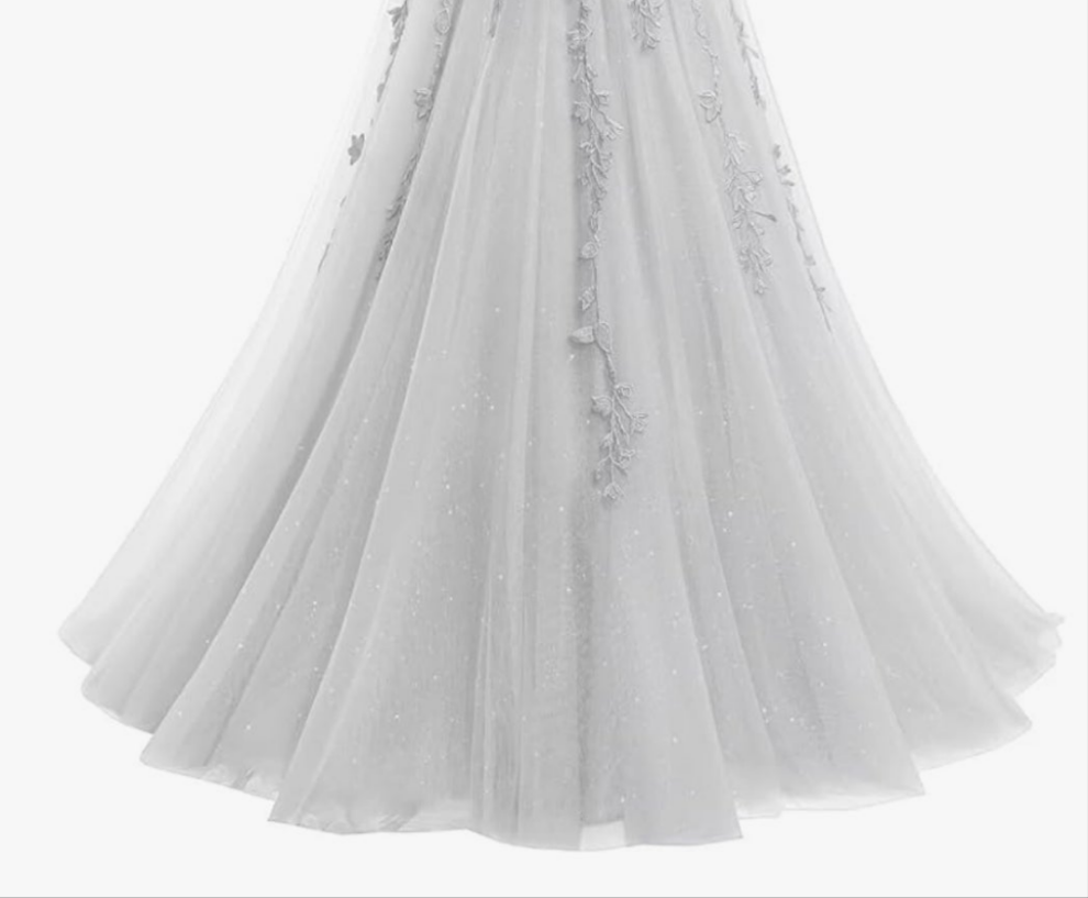 V Neck Tulle Wedding Dresses Long Sparkly Lace Formal Ball Room Party Dress