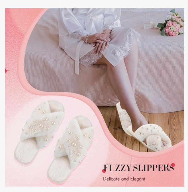 Pearl Slippers for Women Fuzzy Slippers