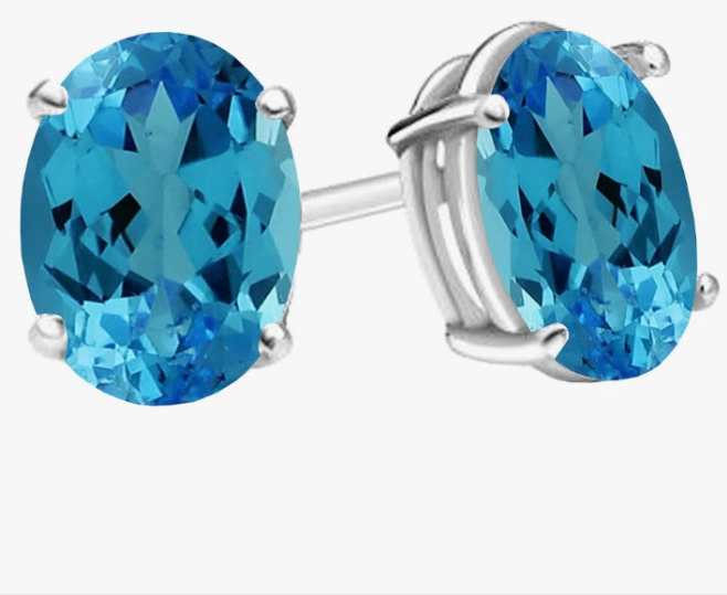 7x5 mm each Oval Cut Ladies Solitaire Stud Earrings, Sterling Silver