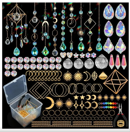 400 pcs Sun Catchers Making Supplies Kit Art and Crafts for Adults Prism Hanging Decorative Suncatcher with Crystals Rainbow Maker for Indoor Windows Office Home Decor