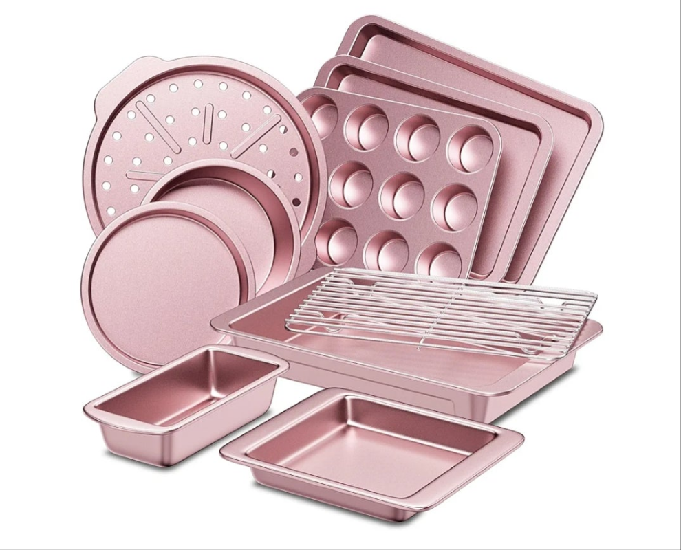Bakeware Sets, Baking Pans Set, Nonstick Oven Pan for Kitchen with Wider Grips, 10-Piece Including Rack, Cookie Sheet, Cake Pans, Loaf Pan, Muffin Pan, Pizza Pan -