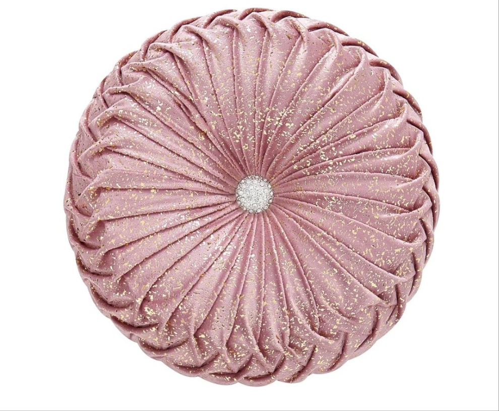 Round Throw Pillows,Pumpkin Pleated Handmade Metallic Throw Pillows,Hot Pink Throw Pillow,Modern Leather Decorative Pillowcases for Home Decor Bedroom Living Room Couch Bed Sofa 15×15 inches
