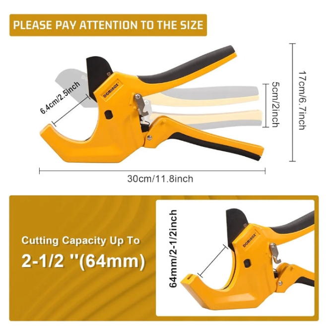 PVC Pipe Cutter, Cuts up to 2-1/2”, Professional Cutting PEX, PVC, and PPR Pipe, Etc, SK5 Blade and Aluminum Alloy Body, One-hand Rapid Cutting Tool for the Pipe