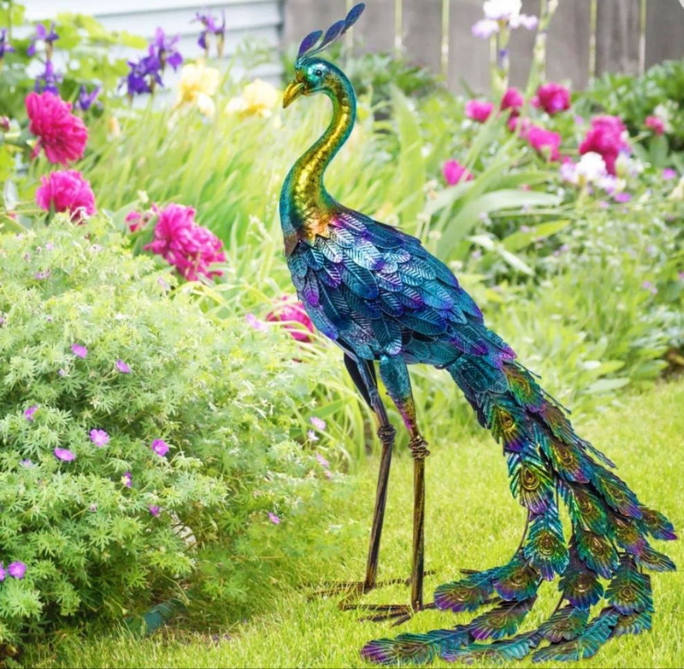 Peacock Statue Colorful Outdoor Weatherproof
