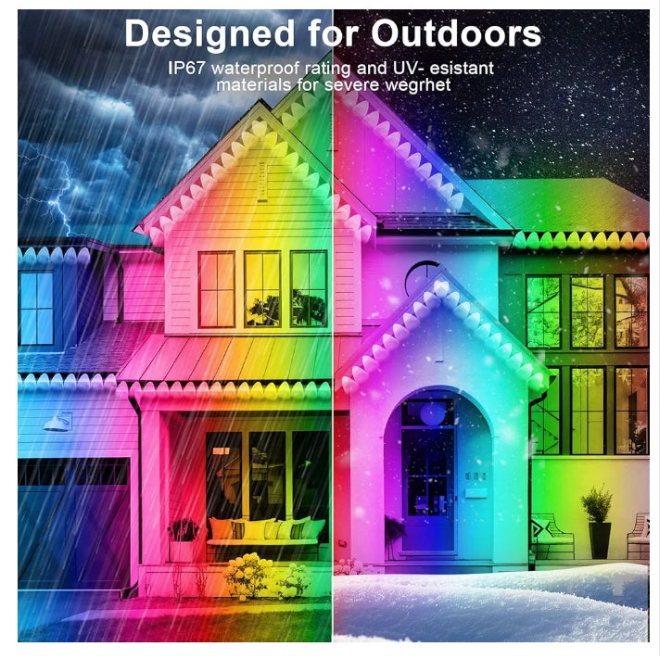 150FT Permanent Outdoor Lights,RGB Eaves Lights with App Control Remote,DIY Scene Modes IP67 Waterproof Outdoor Under Eave Lighting