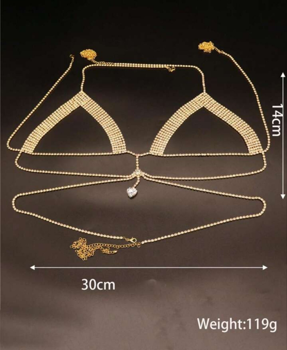 Gold-Plated, Rhinestone Simple And Luxurious Niche Chest Chain,