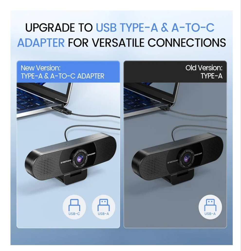1080P Webcam with Microphone, C960 Web Cam, 2 Mics, 90° FOV, USB Type-A & A-to-C Adapter, Plug&Play Computer Camera for Online Calling, Zoom/Teams/Facetime, Switch 2 Camera Support, 2025 Version