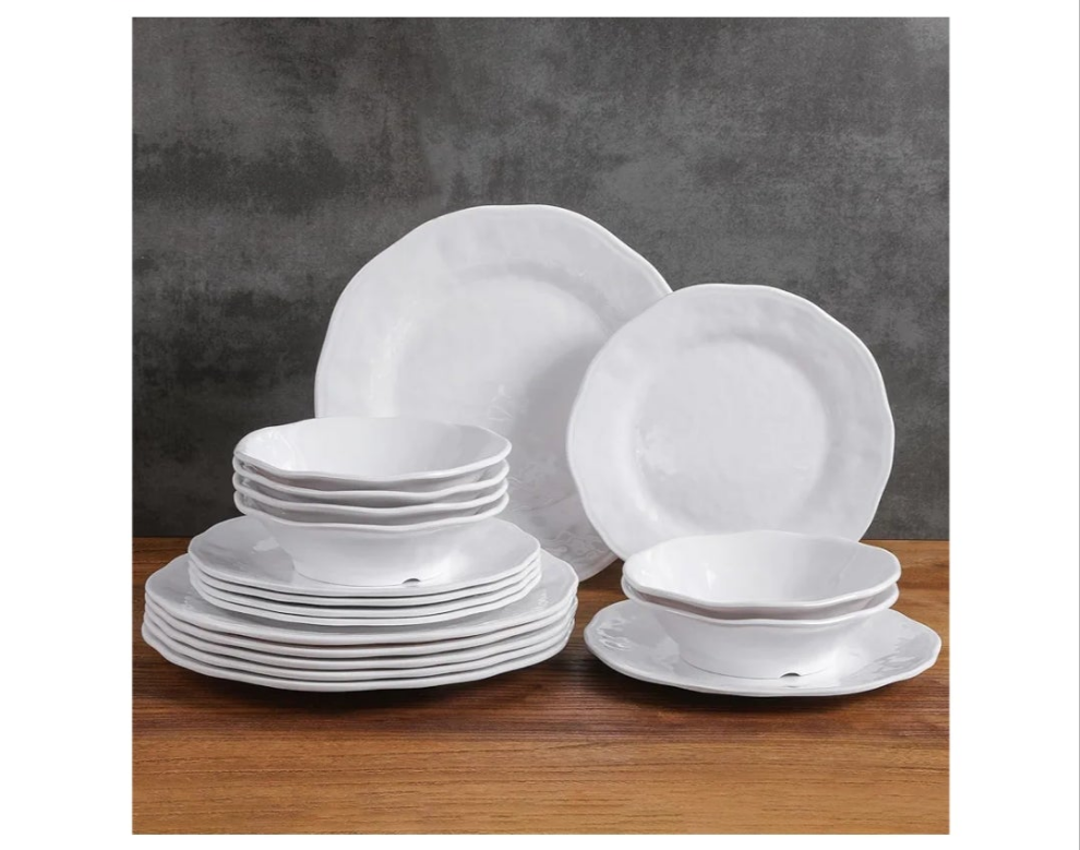 18 Piece Pink Dinnerware Set, Lightweight Kitchen Dining Plates and Bowls Set, Durable Melamine Dishes, Set of 6, Unbreakable RV Camping Dishes, Dishwasher Safe