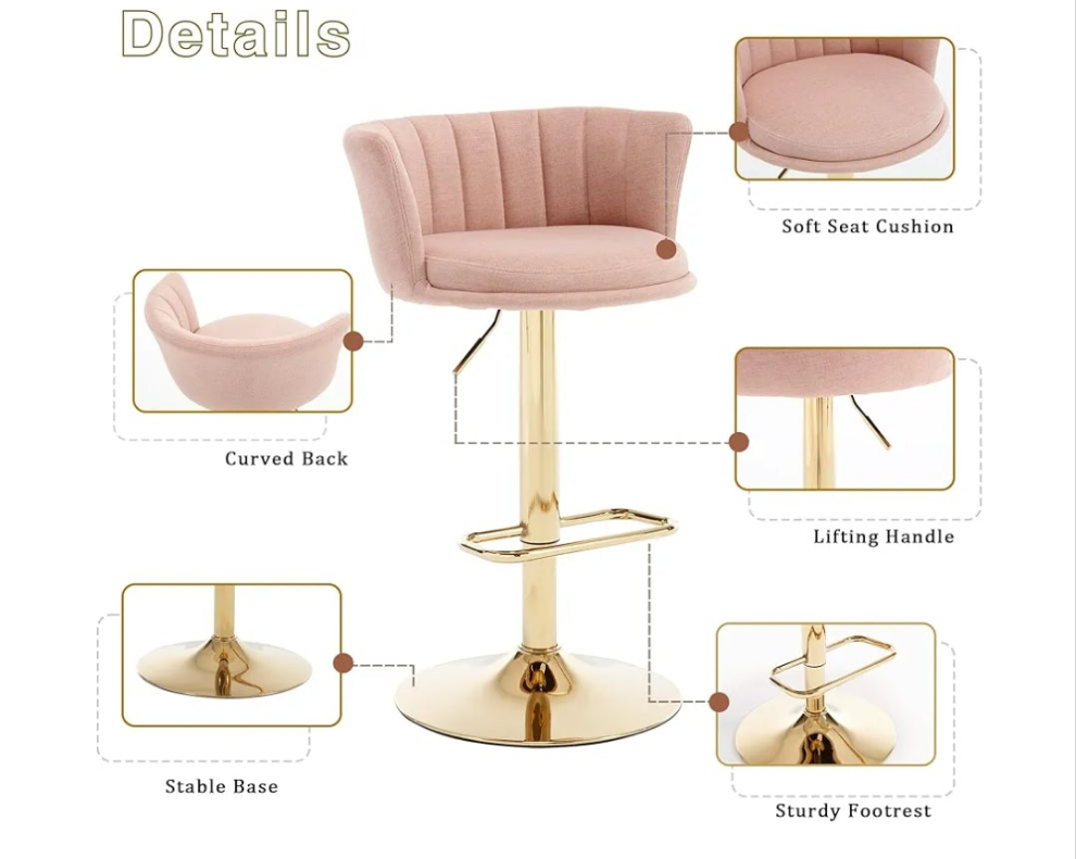 Swivel Bar Stools Set, Velvet Upholstered Bar stools with Golden Metal Adjustable Legs, Modern Barstools with Back for Kitchen, Dining Room, Counter,