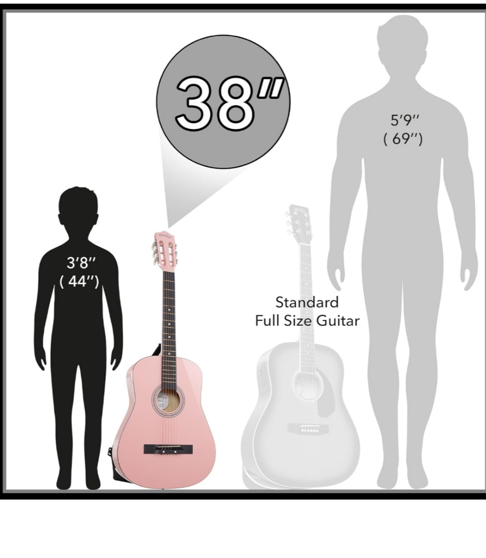 38-inch Beginner Acoustic Guitar Package (Pink), Basic Starter Kit w/Gig Bag, Strings, Strap, Tuner, Picks