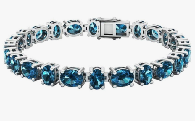 Oval Genuine Blue Topaz Ladies Tennis Bracelet, 925 Sterling Silver