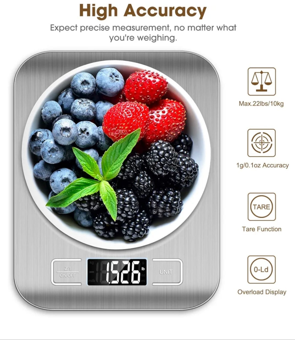 Food Scale, 22lb Digital Kitchen Scale Weight Grams and Oz for Baking and Cooking, 1g/0.1oz Precise Graduation, Easy Clean Stainless Steel