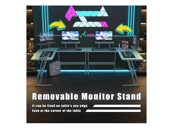L Shaped Gaming Desk Computer Corner Desk PC Gaming Desk Table with Large Monitor Riser Stand for Home Office Sturdy Writing Workstation