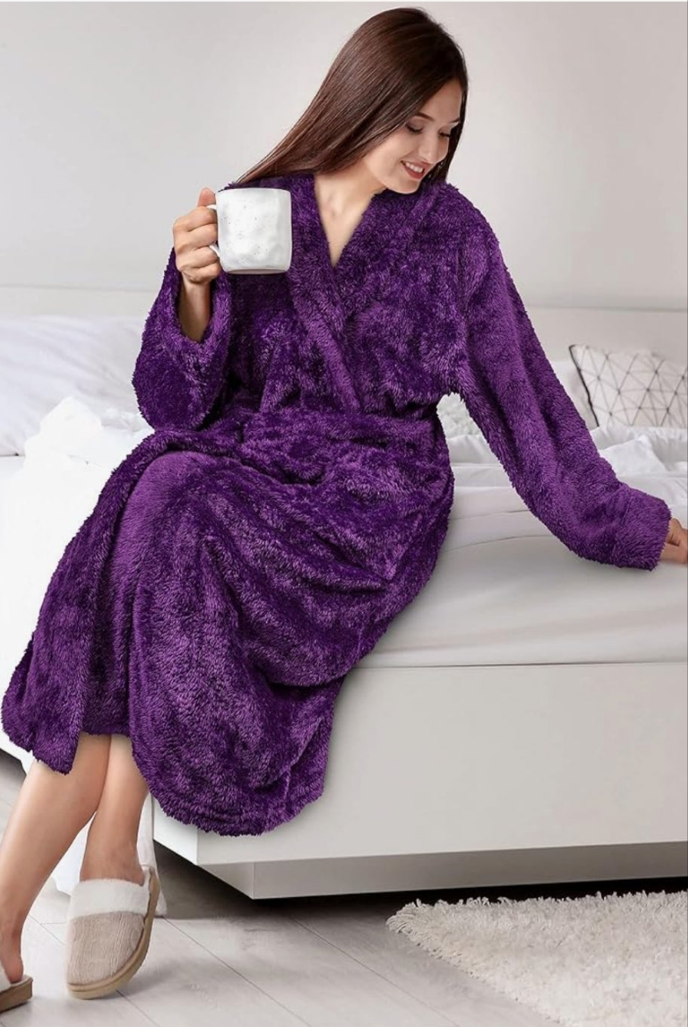 Plush Soft Robe Fluffy, Warm, Fleece Shaggy Bathrobe Cocomoney