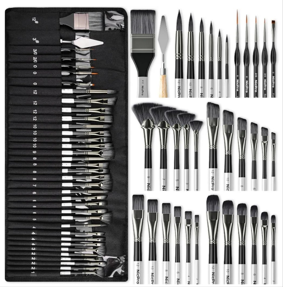 36pcs Paint Brush Set, Professional Paintbrushes with Palette Knife and Cloth Roll, Suitable for Artists and Beginners for Acrylic Painting, Oil, Watercolor, Gouache