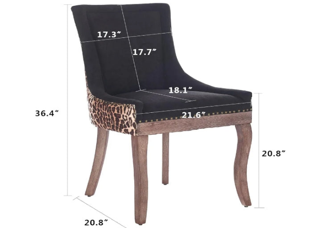 Upholstered Side Chairs Set Farmhouse Solid Wood Kitchen Dining Room Chairs with Nailheads Legs (Black and Leopard Print)