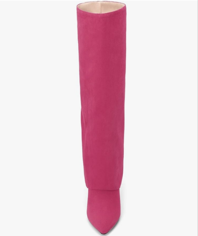 Knee High Boots for Women Fold Over Boots Pointed Toe Stiletto Heel Tall Boots Fashion Pull On Slouchy Boots Comfortable Dress Shoes