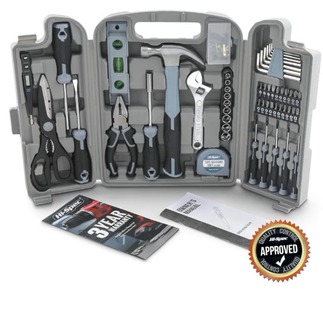 Hi-Spec 54pc Tool Set General Household Toolkit with Toolbox Storage Case, Basic House DIY Tool Kit Set for Home Garage Office College Dormitory Use