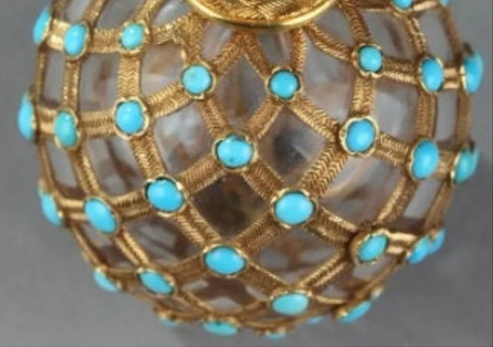 Gold, Crystal and Turquoise Perfume Flask Restauration Period 18k Gold
