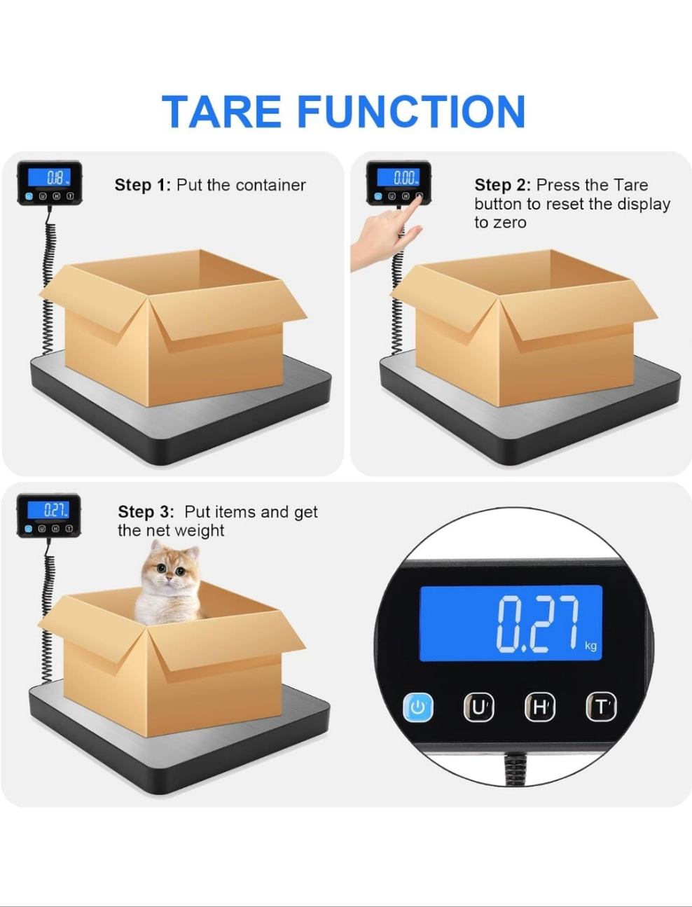 Digital Shipping Scale, 5g High Accuracy 440 lb Postal Scale with Hold and Tare Functions for Parcels/Luggage/Home, Manual/Auto Shutoff, Extended LCD Display, Batteries and AC Adapter Included