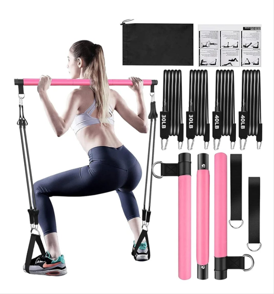 Pilates Bar Kit with Resistance Bands,Pilates Bar with Stackable Bands Workout Equipment for Legs,Hip,Waist and Arm,Exercise Fitness Equipment for Women & Men Home Gym Yoga Pilates