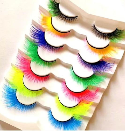 Ombre Colored Lashes Cateye Eyelashes Fluffy Wispy Fake Lashes for Halloweens Cosplay Party Stage Make up Faux Mink False Eyelashes 7 Pairs cocomoney