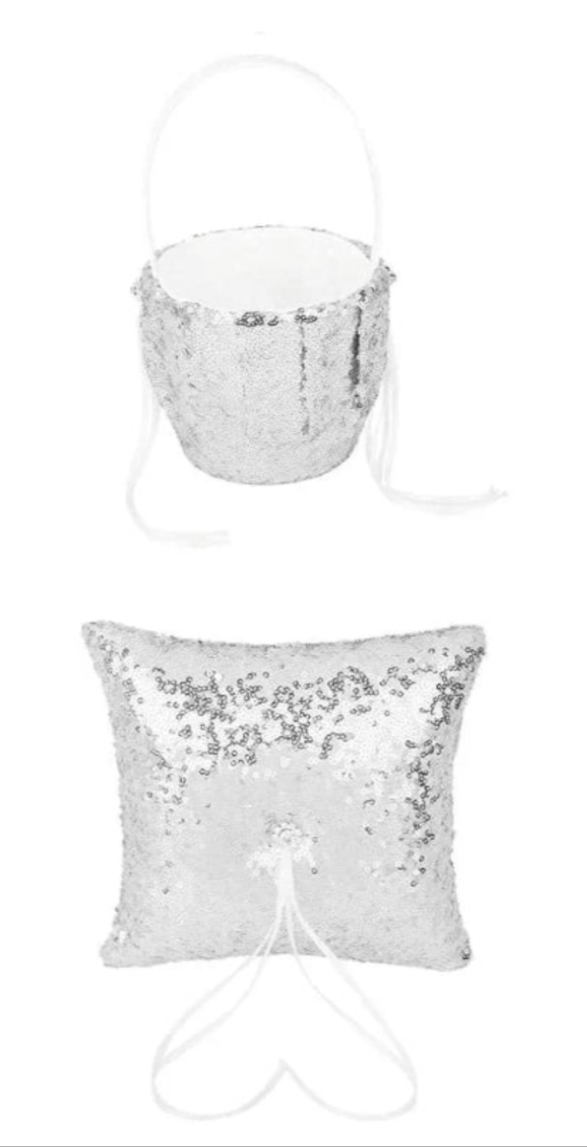 2pcs Wedding Flower Girl Basket Ring Pillow Set Flower Basket and Ring Pillow for Party Decor Bridal Accessories - Silver