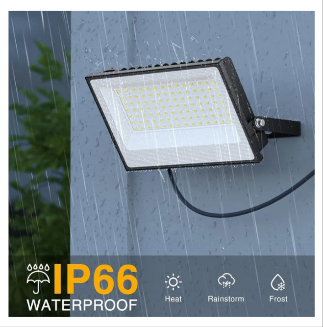100W Flood Lights Outdoor, 9000lm Bright LED Work Light with Plug, 6500K Daylight White LED Flood Light Outdoor, IP66 Waterproof Security Lights Yard Lights for Yard Garage Stadium 2 Pack