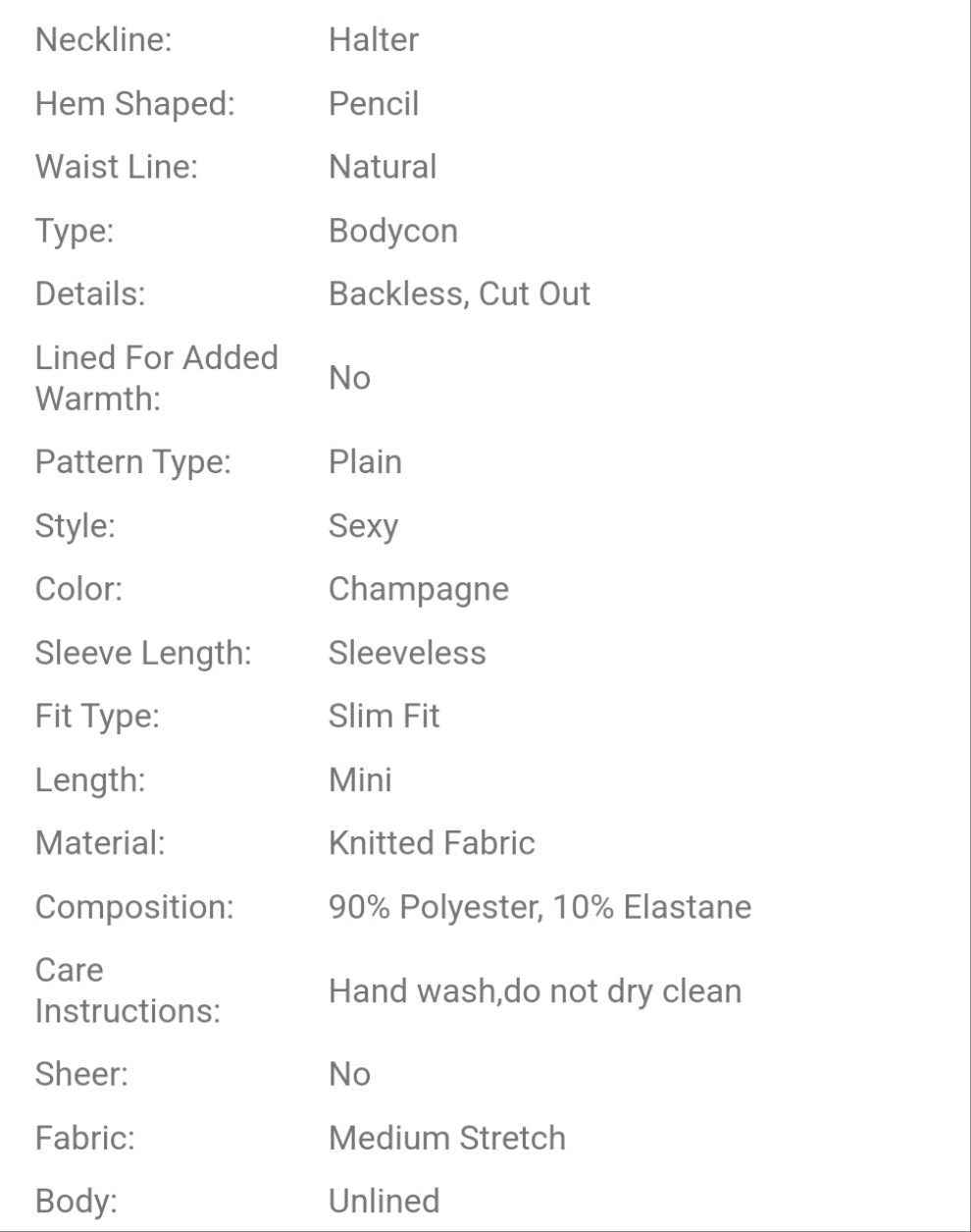 Sexy & Elegant Lady Satin Halter Neck Sleeveless Champagne Color Dress, Suitable For Dating COCOMONEY