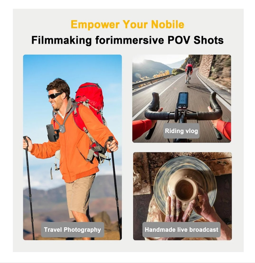 Premium Neck Phone Holder for Recording, Neck Mount Hands Free POV/Vlog Video Filming, Cell Phone Neck Holder for iPhone Android and All Smartphones(Gray)