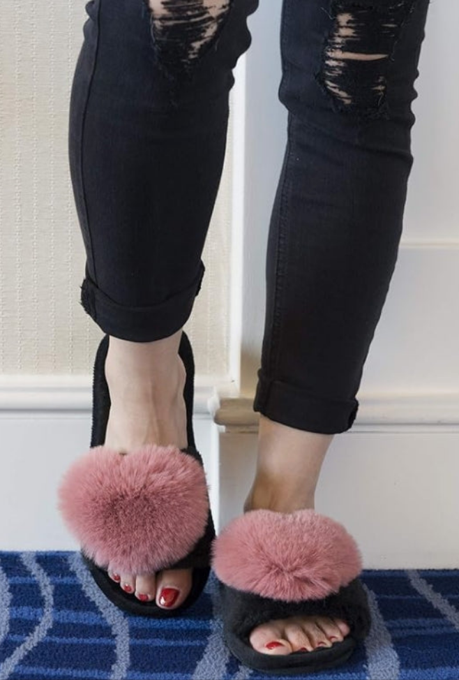 Women's LOVE Slippers Fuzzy Fluffy Memory Foam House Shoes Open Toe Indoor and Outdoor