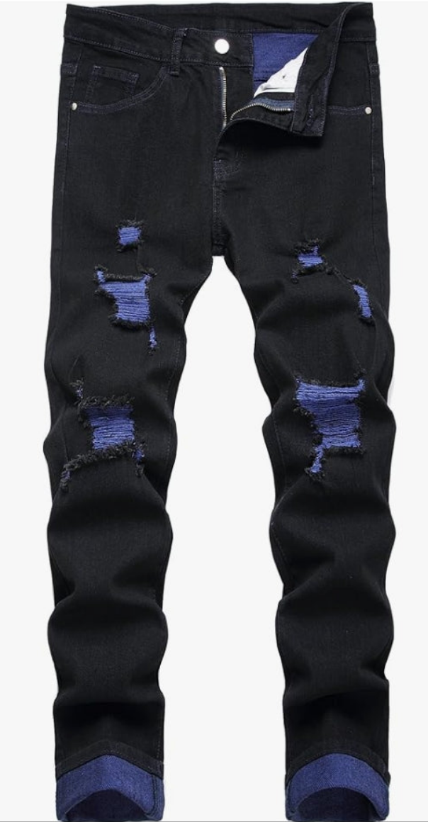 Men's Slim Fit Stretch Jeans Ripped Skinny Jeans for Men, Fashion Distressed Straight Comfort Flex Waist Pants