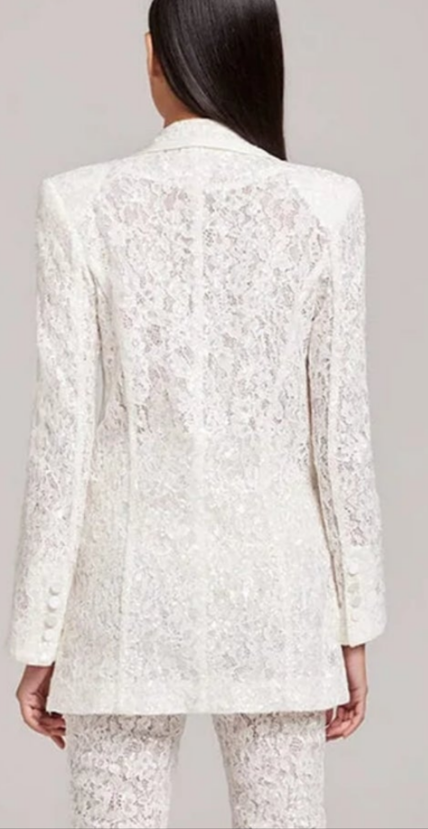 Lace Embroidered Hollow Out Sequin Two Piece Pant Set-White COCOMONEY