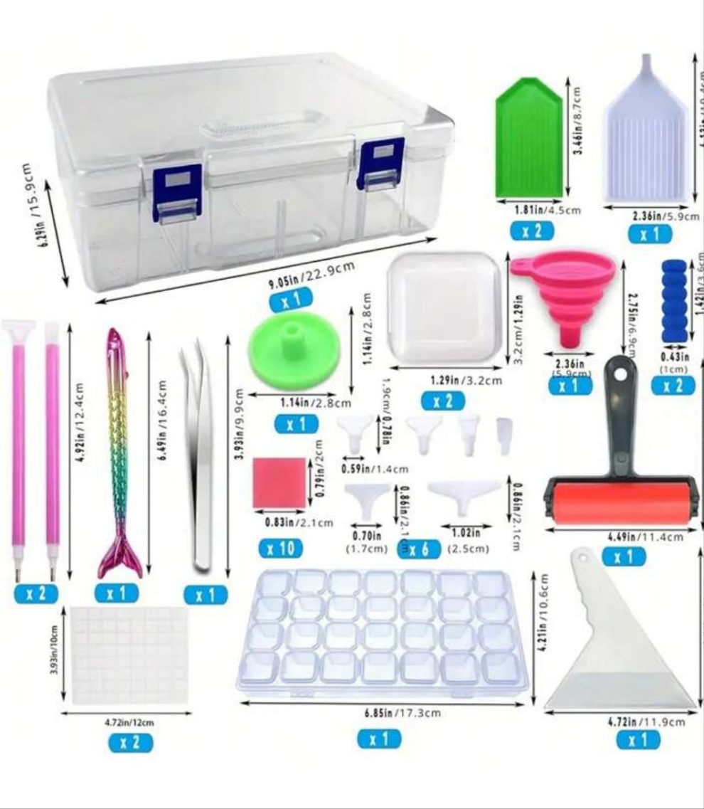 96pcs 5D Diamond Art Painting Kit - Comprehensive Tool Set, Includes DIY Accessories, Diamond Storage Box, Diamond Embroidery Box, Bead Roller And More - Ideal For Diamond Art Painting Supplies & Enthusiasts