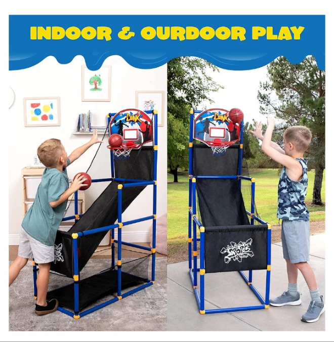 Arcade Basketball Game Set with 4 Balls and Hoop for Kids 3 to 12 Years Old Indoor Outdoor Sport Play - Easy Set Up - Air Pump Included - Ideal for Competition