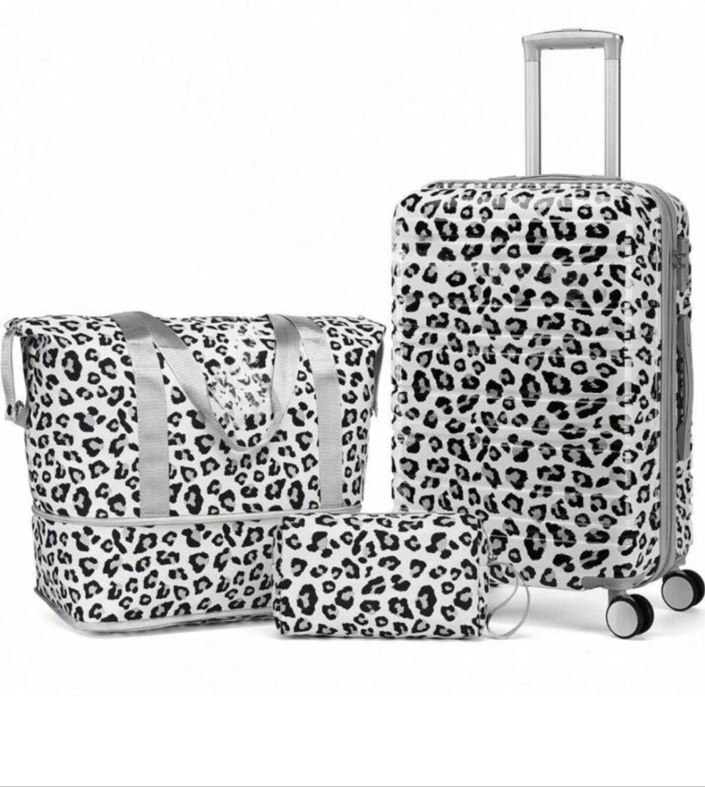Luggage Sets 3 Piece, Hard side 20 IN Carry On Luggage Airline Approved PC+ABS Suitcase Set With Spinner Wheels TSA Lock, Lightweight Rolling Suitcase For Men And Women, Leopard COCOMONEY
