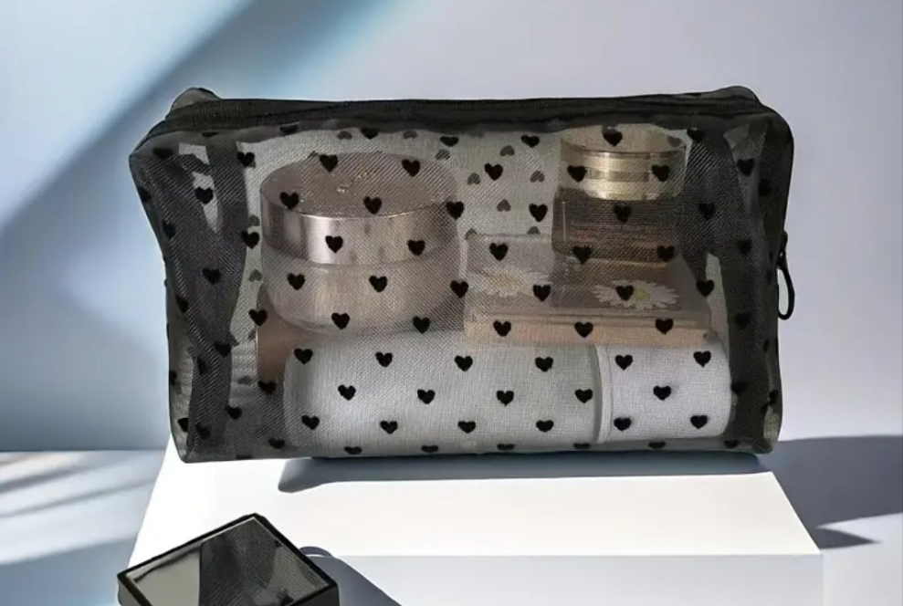 COCOMONEY COSMETIC BAG BLACK HEARTS