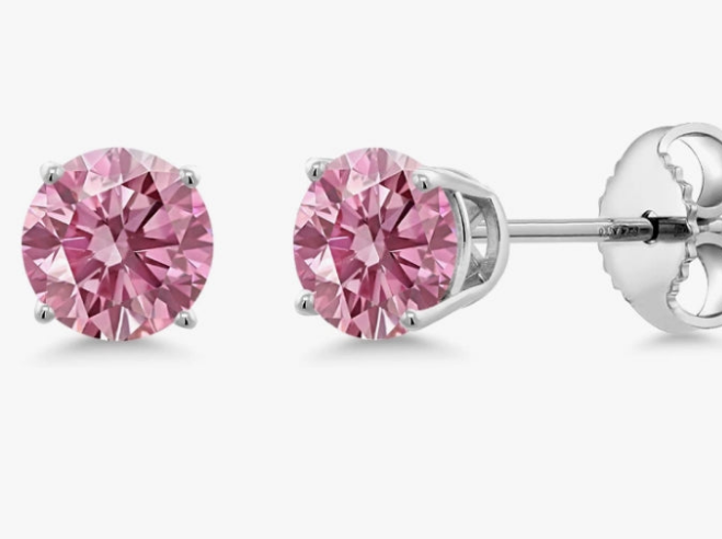 0.50 Ct Round Pink VS-SI Lab Grown Diamond 925 Sterling Silver Stud Earrings For Women Men (4mm)